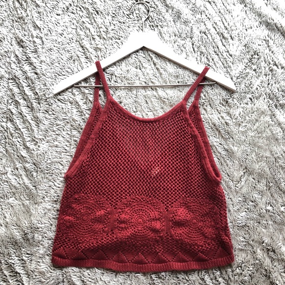 La Hearts Tops - Boho Orange/Red Knit Crop Tank Top Shirt M
